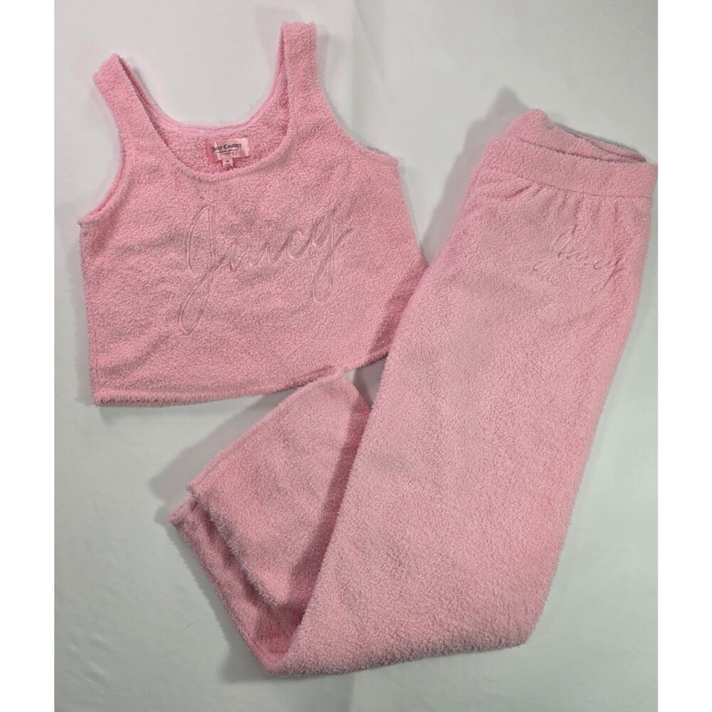 Juicy Couture Fuzzy Pink 2pc set Crop top & Pants Medium NWOT Vintage Y2K BB